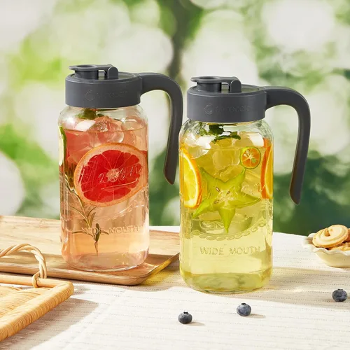 Miniatura 8 de Jarra Mason Jar de 64 onzas con tapa, boca ancha, jarra de agua de vidrio de 2 cuartos de galón con tapa, resistente, a prueba de fugas, té helado