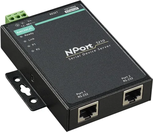 Miniatura 2 de MOXA NPort 5210 con adaptador de 2 puertos Serial Device Server, Ethernet 10/100M, RS-232, RJ45 8pin, 15KV ESD, 110V o 230V