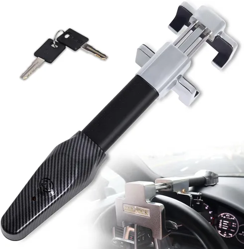 Cerradura de volante con alarma, dispositivo de seguridad antirrobo de alta resistencia para automóviles, camiones y SUV, incluye 2 llaves (negro)