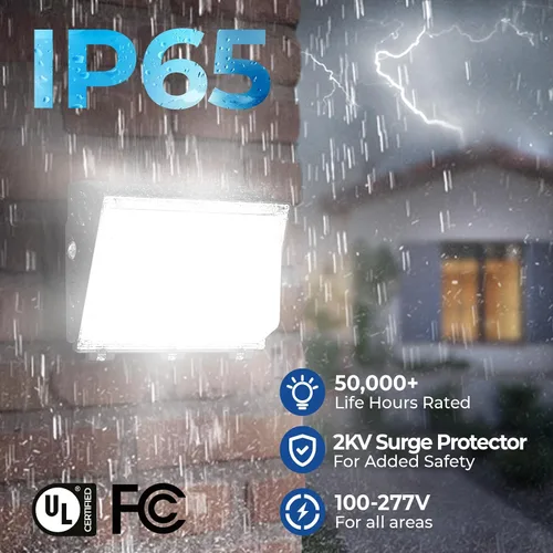 Miniatura 6 de CINOTON Paquete de luz LED conmutable de pared de 120 W/100 W/60 W con sensor de atardecer a amanecer, 3CCT 5000K/4000K/3000K, [100-277V] IP65