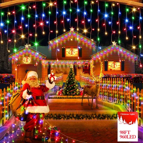 Miniatura 19 de FLVOECN 480 luces LED de Navidad de 49 pies, enchufables, 8 modos con temporizador, luces de hielo regulables, para exteriores, impermeables