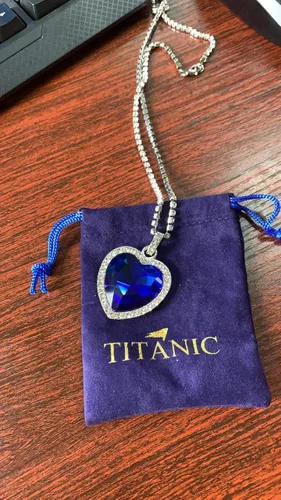 Miniatura 2 de Titanic - Collar con colgante de corazón azul océano con corazón y bolsa de terciopelo azul azul rey Cristal
