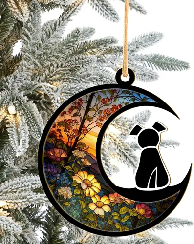 LOVELYPOD Atrapasoles - Regalos conmemorativos de perro para amantes de los perros, una decoración de perro negro en la luna, colgantes de ventana