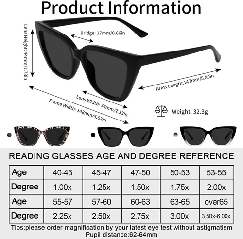 Miniatura 6 de Cat Eye Reading Sunglasses for Women Large Sun Glasses with Full Readers 1.0 1.25 1.5 1.75 to 4.0 UV Protection