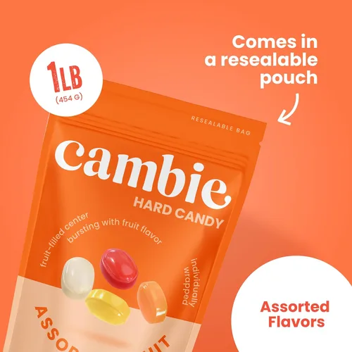 Miniatura 8 de Caramelos duros surtidos con frutas envueltos individualmente de Cambie, 1 lb de caramelo de fruta con un exterior duro deliciosamente dulce con un