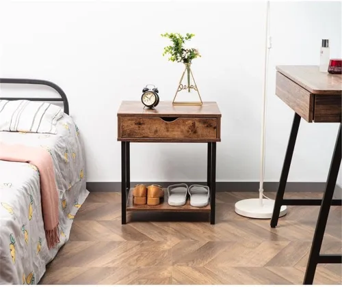 Miniatura 4 de JJS Mesa auxiliar auxiliar, mesita de noche, mesita de noche con cajón y estantes de almacenamiento, mesa de sofá para sala de estar, dormitorio