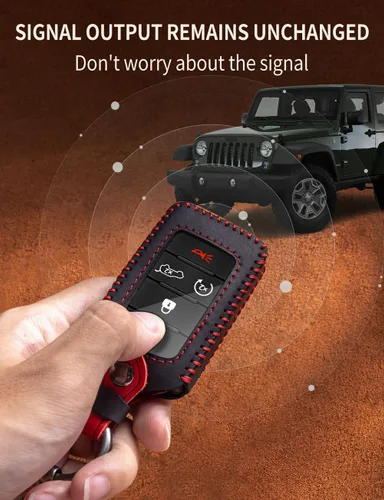 Miniatura 5 de Funda de cuero para llavero de Jeep, funda protectora de llavero inteligente compatible con Grand Cherokee L Grand Wagoneer 2021-2026 (negro)