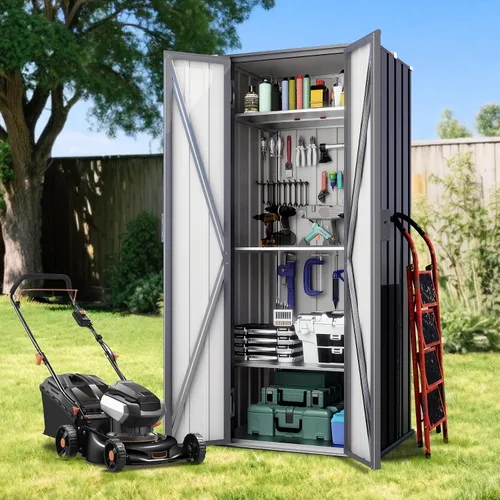 Miniatura 6 de Greesum Cobertizo de almacenamiento para exteriores de 3 x 3 pies, cobertizo de metal con cerradura para patio trasero, piscina, patio y Negro