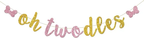 Cartel de Oh Twodles – Decoración de fiesta de feliz segundo cumpleaños para niñas – tema de ratón de dibujos animados, suministros de decoración de