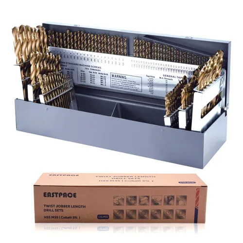 Miniatura 8 de Juego de brocas de cobalto M35 de 13 piezas, de 1/16 pulgada a 1/4 pulgada, kit de brocas de trabajo Jobber para acero inoxidable, metal duro
