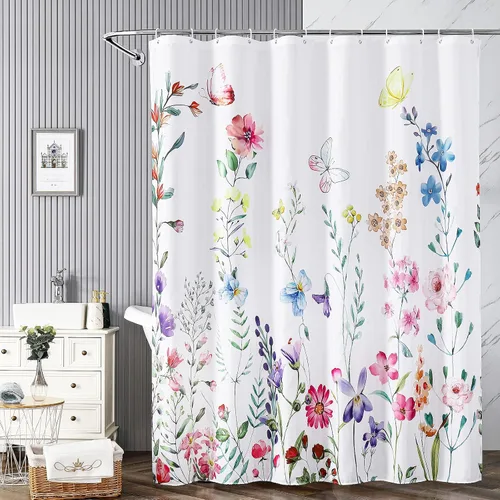 Miniatura 10 de Cortina de ducha floral de 72 x 36 pulgadas, cortinas de ducha de tela de poliéster impermeable para baño, cortina de ducha de tela lavable a