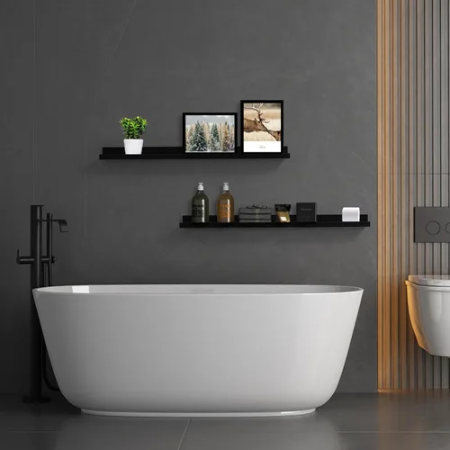 Miniatura 6 de Estantes flotantes negros para pared de 24 pulgadas con reborde, repisa moderna para cuadros, estantes de pared para fotos, decoración