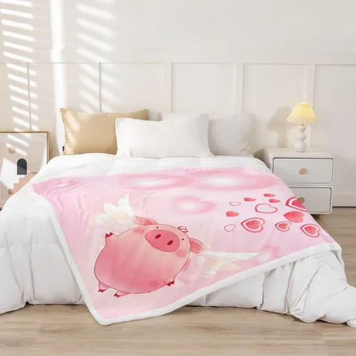 Miniatura 2 de Manfei Bonita manta de cerdo rosa, bonita manta de cama de animales para niños, niñas, adolescentes, decoración de habitación, manta con estampado