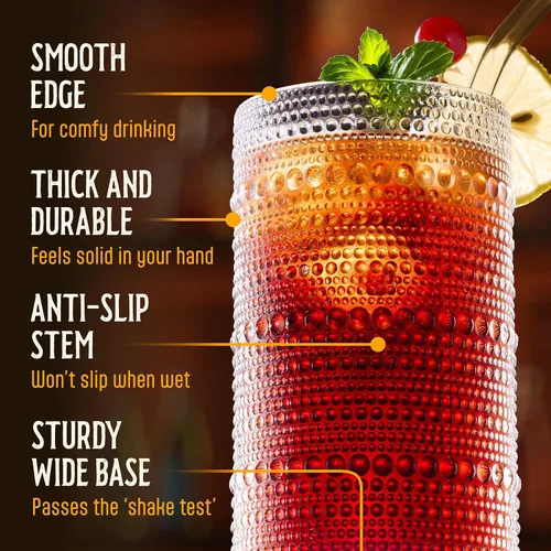 Miniatura 5 de Juego de 6 vasos para beber Hobnail de 12 onzas, juego de cristalería multiusos transparente, vasos decorativos y elegantes para bar, cocina