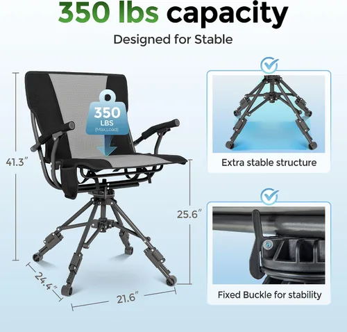 Miniatura 9 de ALPHA CAMP Silla plegable de caza giratoria con persianas de caza, asiento de caza silencioso de 360 grados con 4 patas ajustables de altura