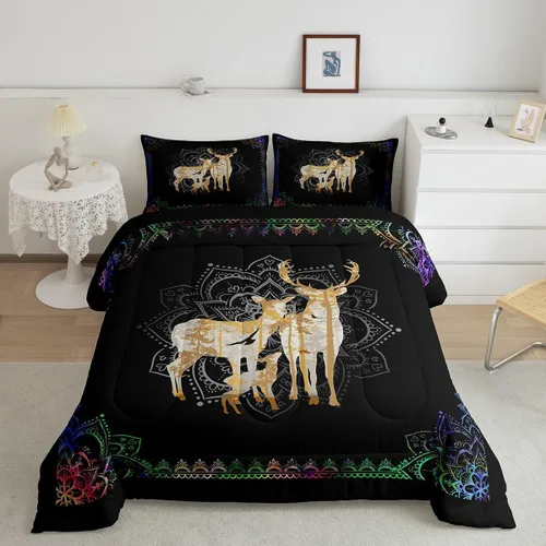 Miniatura 30 de Erosebridal Juego de edredón de hojas bohemias, juego de edredón de hojas exóticas para adultos, juego de ropa de cama rústica tamaño individual