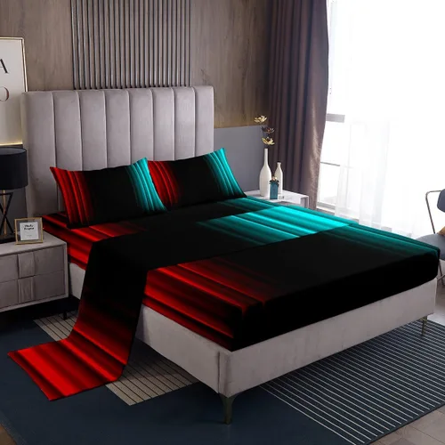 Miniatura 33 de Feelyou Juego de sábanas decorativas con ombre abstracto para niños y adolescentes, juego de sábanas rojas y negras de moda para dormitorio de niñas