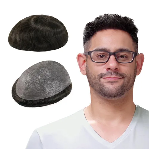 Miniatura 17 de Lordhair Toupee para hombres con cabello humano 100% europeo 8x10 pulgadas para hombres 0.001 in sistema de cabello de piel ultra fina para todos