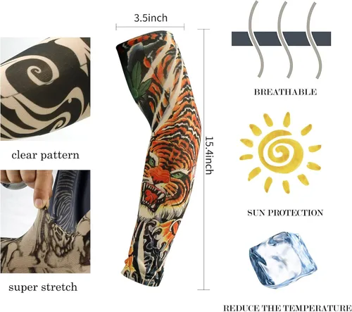 Miniatura 2 de YARIEW Mangas de tatuaje para hombres, 12 piezas de mangas de brazo tatuajes falsos para cubrir brazos, protección solar refrescante Color 1