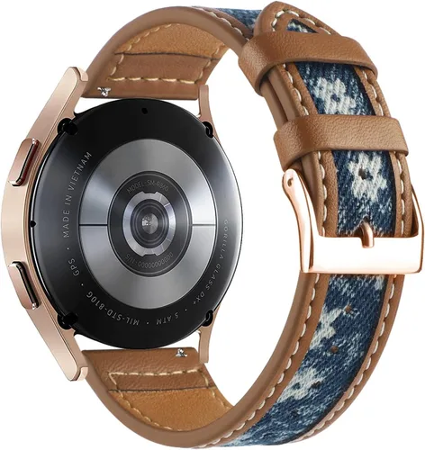 Miniatura 8 de Abanen Correa de reloj de cuero de mezclilla para Samsung Galaxy Watch 7/Galaxy Watch 6, correa de tela de lona de 0.787 pulgadas con forro de piel