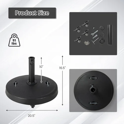 Miniatura 5 de Giantex Base de paraguas con ruedas, soporte de paraguas resistente de 52 libras con 4 ruedas bloqueables y 2 asas para postes de 1.5 a 1.9
