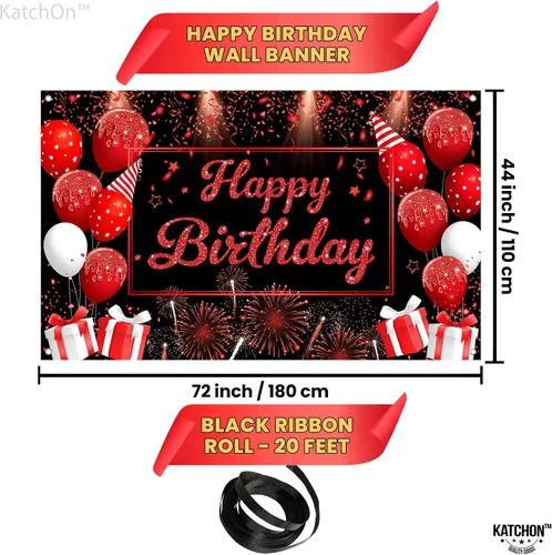 Miniatura 2 de KatchOn, Cartel de feliz cumpleaños rojo y negro - Xtragrande 72 x 44 pulgadas Cartel de fondo para decoraciones de feliz cumpleaños