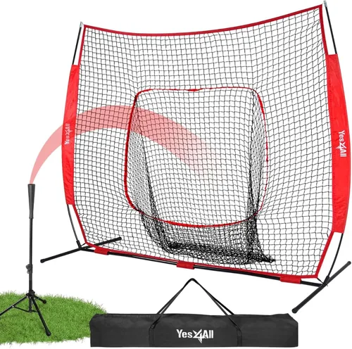 Yes4All Red de béisbol de 7 x 7 pies con camiseta de bateo, redes de sóftbol duraderas para práctica de golpear y lanzar, red de respaldo para