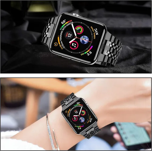 Miniatura 6 de MioHHR - Correa compatible con Apple Watch de 1.61 pulgadas, correa de metal de acero inoxidable sólida para iWatch de 41mm Series 9 8 7, negro