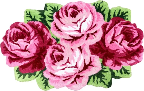 Miniatura 36 de Alfombrilla Abreeze con 4 rosas, alfombrillas con diseño de flores azul, hecha a mano, antideslizante (no se desliza), alfombrilla moderna, de puede