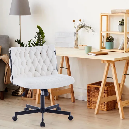 Silla de oficina giratoria moderna, silla de escritorio sin brazos con diseño cruzado con asiento de 25.5 pulgadas de ancho, capacidad de 300