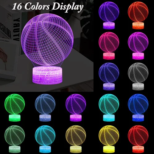 Miniatura 2 de Luz nocturna de baloncesto, lámpara de ilusión LED 3D con control remoto y cable USB, luces intercambiables de 16 colores, el mejor regalo