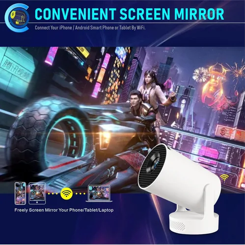 Miniatura 5 de Mini proyector inteligente WiFi 6 Bluetooth 5.4 5W altavoz base de sonido, rotación de 180°, 720P Android 11.0 170 lúmenes ANSI pantalla de 110