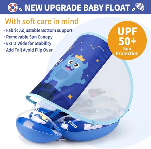 Miniatura 5 de Free Swimming Baby Flotador de piscina para bebés inflable con toldo solar, flotador de natación para bebés con esponja de seguridad y soporte