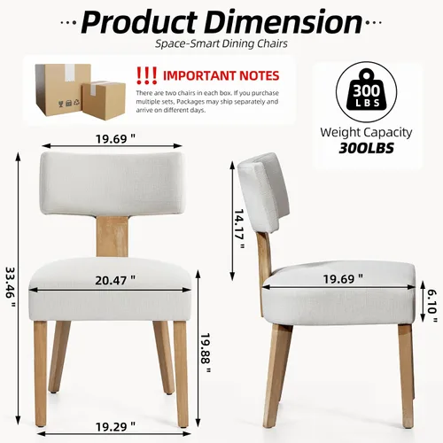 Miniatura 2 de ZJhome Sillas de comedor, sillas de cocina tapizadas de tela de madera, juego de 4, sillas de acento con respaldo curvado de lino, sillas de comedor