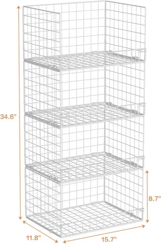 Miniatura 3 de Organizadores de armario apilables de 4 niveles y cesta de almacenamiento, sistema organizador de estantes plegables para armario, organizador