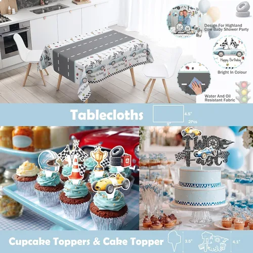 Miniatura 5 de 179 piezas de decoración de cumpleaños rápido, 2 decoraciones de cumpleaños rápido con platos, servilletas, mantel, remolinos colgantes para niños