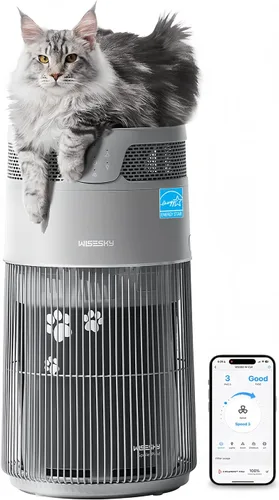 WISESKY Purificador de aire para gatos con cable resistente a mordeduras y rejilla ancha y protección contra vuelcos | Purificador de aire para el