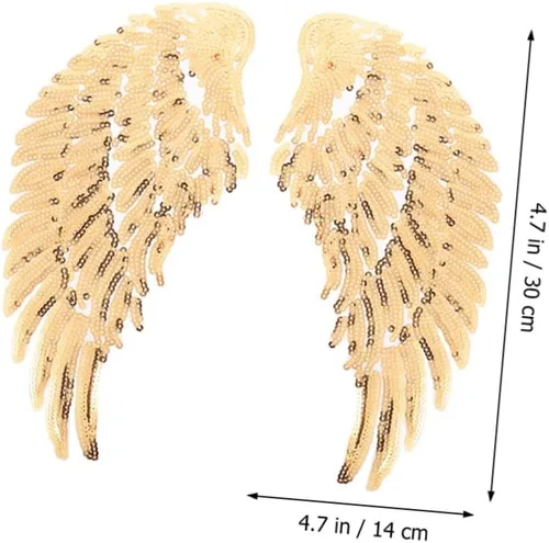 Miniatura 2 de Sequin Angel Wing Clothes Patch 2 Pairs Iron-on Sewing Applique for DIY Clothing Repair and Decoration Golden Fabric Embroidery Trim for Jackets and