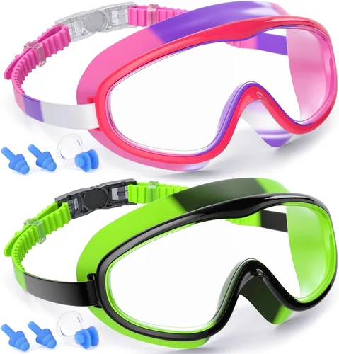 Miniatura 8 de COOLOO Gafas de natación para niños de 3 a 15 años, paquete de 2 gafas para nadar con cubierta para la nariz, sin fugas, antiniebla, impermeables