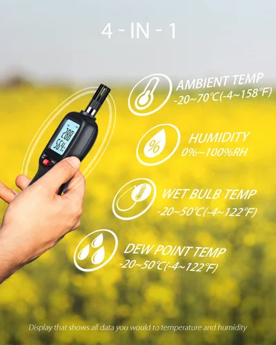 Miniatura 2 de Wintact Medidor digital de temperatura y humedad, termómetro higrómetro monitor con punto de rocío y temperatura de bombilla húmeda, luz de fondo