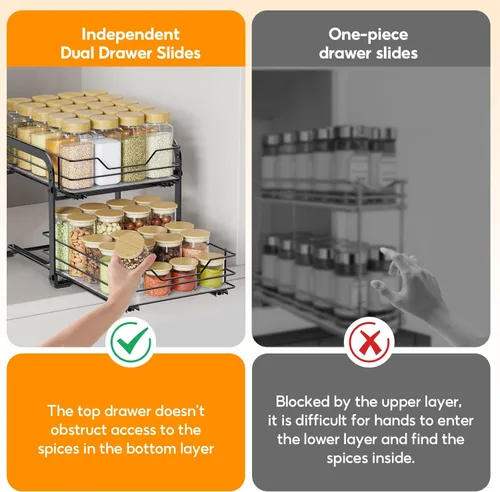 Miniatura 8 de Organizador de especias extraíble para gabinetes, estante de especias extraíble de 2 niveles, organizador de especias deslizante para gabinetes