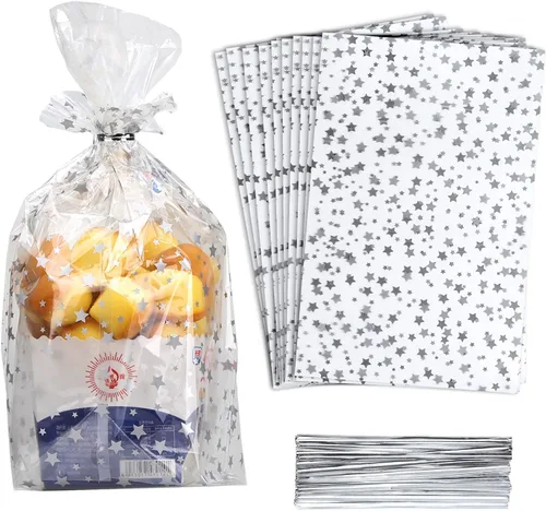 Miniatura 8 de 100 bolsas de regalo de celofán con estampado de estrellas, de 6 x 10 pulgadas, bolsas de regalo de celofán, bolsas de regalo de fiesta, bolsas