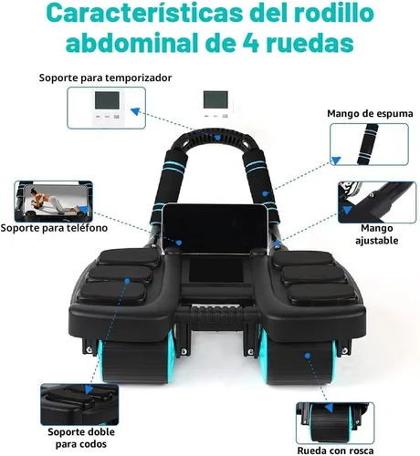 Miniatura 2 de 2025 Nuevo Rodillo de Abdominales Automático con Rebote y Soporte para Codos y Diseño de 4 Ruedas - Equipo de Ejercicios Abdominales para Gimnasio
