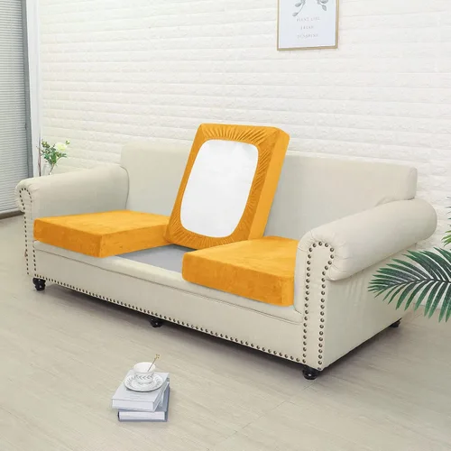 Miniatura 10 de Funda de terciopelo para sofá separada, fundas de sofá para sofá de 2 cojines, súper elásticas, resistentes al desgaste, protector de muebles Beige