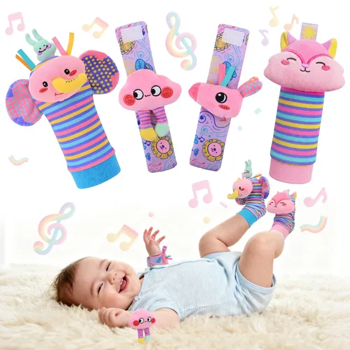 Calcetines con Sonajero de Muñeca y Buscador de Pies para Niñas Bebé, Juguetes Sensoriales de Unicornio Rosa Esenciales para Recién Nacidos de 0 a