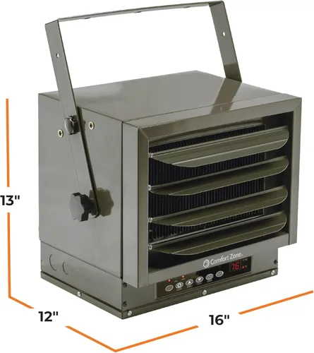 Miniatura 6 de Comfort Zone Calentador de garaje con cable duro de 7500 W, soporte de techo industrial y comercial, ventilador de 240 V con control remoto, Gris