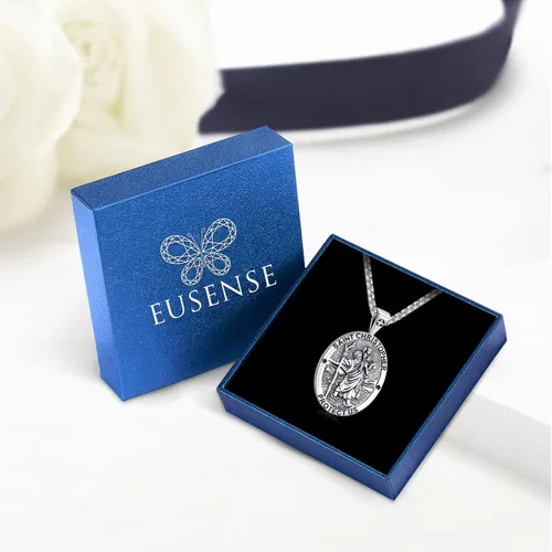 Miniatura 233 de Eusense Saint Necklace Sterling Silver 925 Protection Jewelry for Men Women Patron St Medals Amulet Pendant