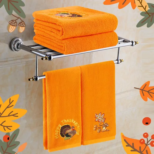 Miniatura 2 de Quera Paquete de 2 toallas de mano de otoño de Acción de Gracias, hojas de otoño, pavo, bordadas, decoración de lujo de primera calidad, juego