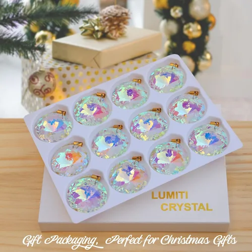 Miniatura 6 de 12 piezas de adornos de bolas de Navidad de cristal de vidrio, 1.18" mini redondas prismáticas de flores, adorno colgante para árbol de Navidad, AB