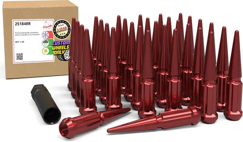 Wheel Accessories Parts 32 Piezas Tuercas M14x1.5 14x1.5 Rosca con Púas de 4.4" de Largo Tuercas Rojas para Camión Spline Hex Compatible con Chevy